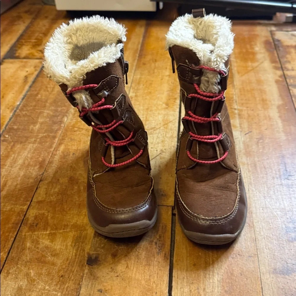 Oshkosh Brown Pink Winter Boots with Faux Fur lining size 10 zippered sides
